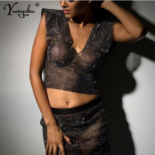 Sexy Metal Mesh Summer crop top women festival Glitter Beach Club Party Tops Bling Rhinestone Tank Top mujer femme punk T shirt