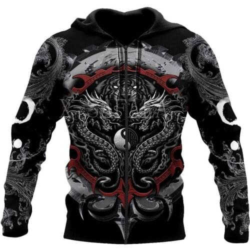 Dragon Tiger Yin And Yang Gothic Art 3D Print Hoodies Pullover Sweatshirt Man Women Harajuku Zip Casual Unisex Jacket Tracksuit