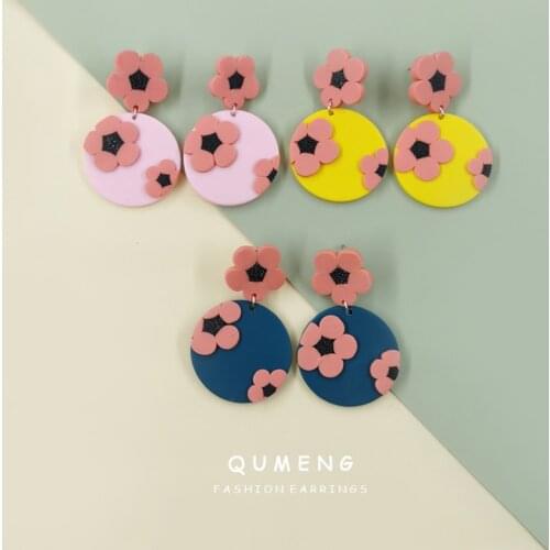 Hot-selling Soft Ceramic Colorful Wave Point Polymer Clay Earrings Pink Yellow Flowers Sweet Modeling Art Personality Jewelry