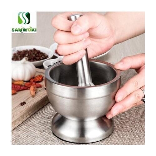Mortar Pestle Set Stainless Steel Garlic Spice Grinder Kitchen Tool Solid Seasonings Grinder Pharmacy Herbs Bowl Mill Crusher