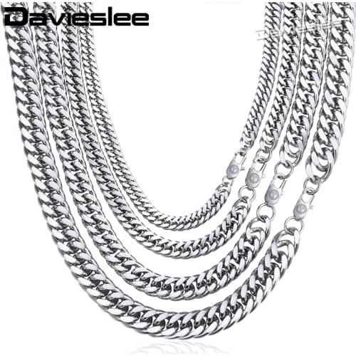 Davieslee Mens Necklace Chain Rombo Link Silver Color Stainless Steel Chains Necklaces for Men Dropshipping 7 9 12 15mm LKNM163