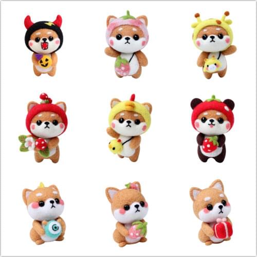 DIY Poke Wool Felt Kit Needle Felting Material Bag Felt Animals Shiba inu Diy Craft Kits for Child Gifts for Friends