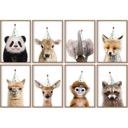 Wall Art Canvas Painting Animals Hat Cat Raccoon Koala Nordic Posters And Prints Wall Pictures For Living Room Home Decor