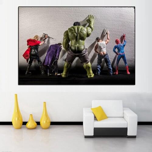 Bathroom Wall Art Decor Superhero Funny Pee Canvas Painting Spiderman Hulk Thor In Toilet Poster Home Room Decoration Picture