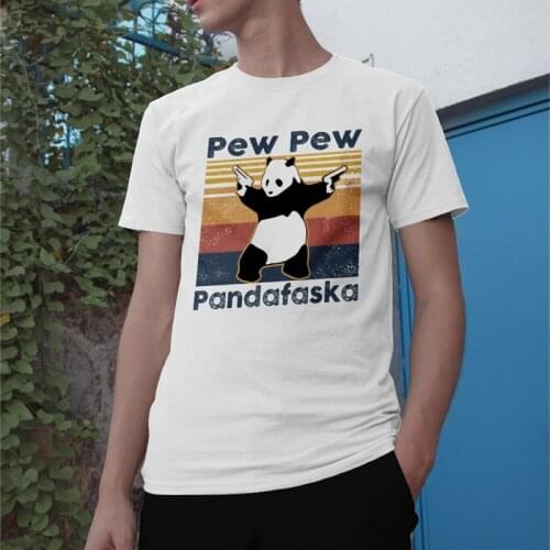 New Harajuku Cute Panda Pew Pew Pandafaska Classic T-Shirt Summer White Short Sleeve Funny Dog Print Casual Tops Hip Hop Tees