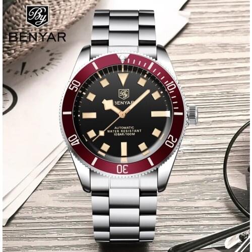 2021 New BENYAR Mechanical Watches Top Luxury Brand Mens Automatic Watch Business Movement Stainless Steel Strap Non-Slip Crown