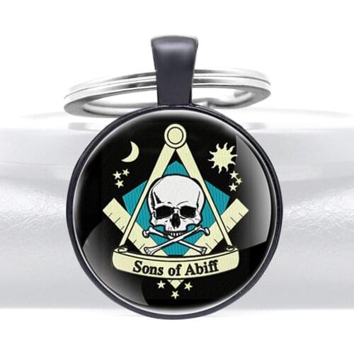 New Sons Of Abiff Masonic Skull Glass Dome Key Chain Classic Skeleton Men Women Jewelry Gifts Key Ring