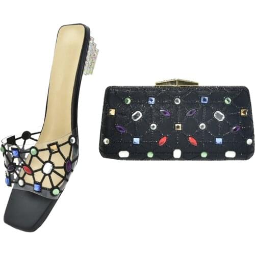 New Wedding Shoes for Women Bride Matching Shoes and Bag Set Deocorated with Rhinestone Open Toe Shoes Clear Rhinestone Heels