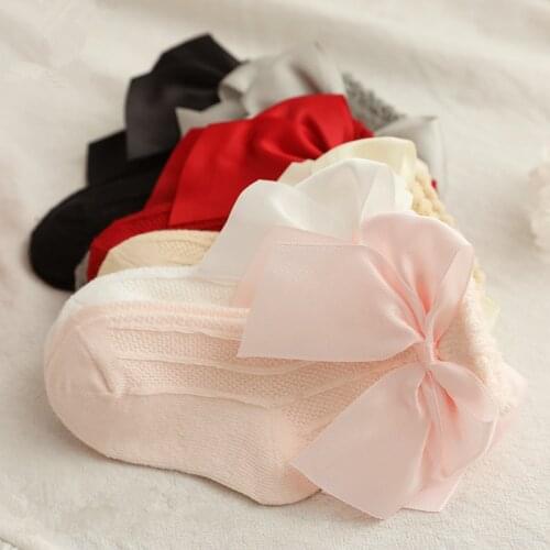 Newborn Baby Girls Cute Socks Toddler kids Bowknot Soft Cotton Mesh Socks Princess solid Spanish Style Big Bow Socken