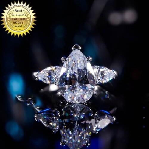 Solid 18K Gold 1.5ct Moissanite Diamond Ring D color VVS With national certificate 0015
