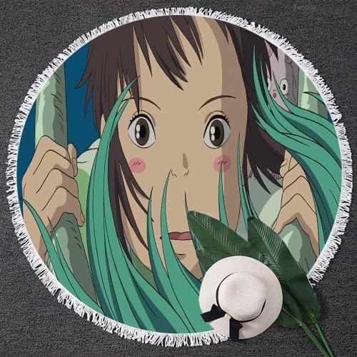 Cartoon Spirited Away Printed Beach Towel Round Tassel Beach Towel Hayao Miyazaki Anime Childrens Bath Towel Sports towel
