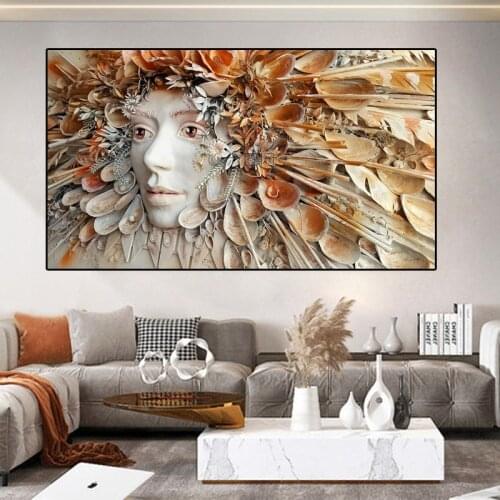 Shell Statue Character Art Canvas Painting Colorful Beauty Posters and Prints Wall Pictures Modern Living Room Home Decoration