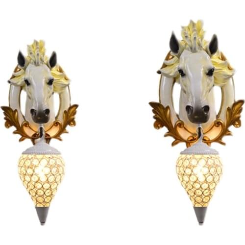 Retro Luxury Resin Wall Lamp Modern Creative Horse Head Wall Light Vintage Home Decor Bedroom Corridor Aisle Wall Sconce Fixture