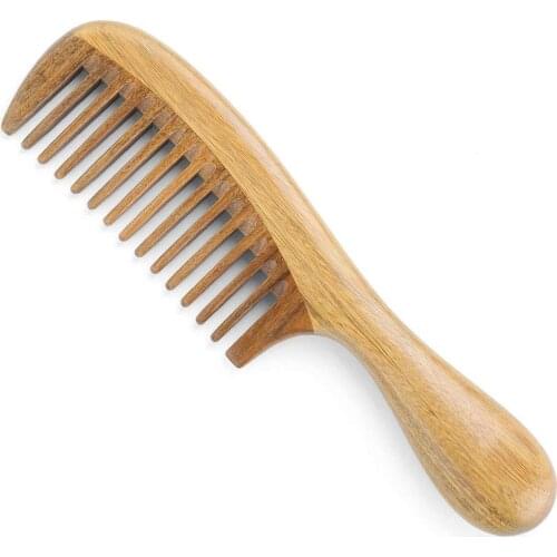 Handmade Natural Green Sandalwood Hair Combs - Anti-Static Sandalwood Scent Natural Hair Detangler Wooden Comb (Wide Tooth)