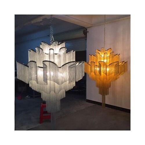 Modern Luxury Silver Gold Aluminium chain fringed Pendant Lamp Luxury Stair Pendant Hanging Light for Home Hotel Decoration