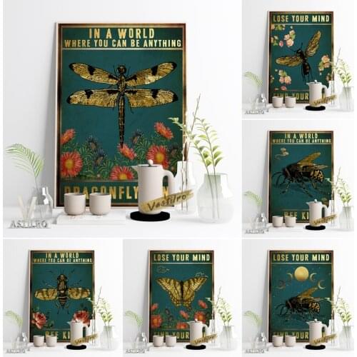 Insect Vintage Illustration Poster Fly Bee Mosquito Dragonfly Moth Butterfly Art Print Canvas Painting Home Decor Wall Stickers