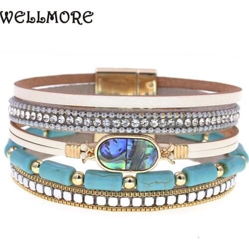 WELLMORE beaded bracelets for women leather bracelets multilayer wide charm Bracelets & Bangles BOHO Female fashion Jewelry