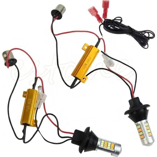 1pair BAU15S 42-LED 2835 SMD 50W Dual-Color Switchback DRL Turn Signal Light Kit for LED