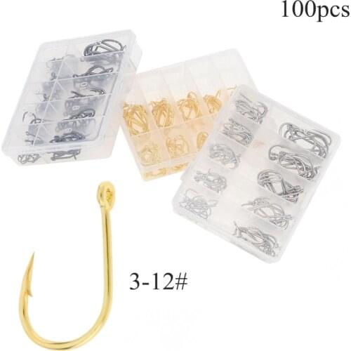 100pcs Fishing Hook Set 3-12# High Carbon Steel Single Fishhooks Jip Barbed Carp Hooks with Hole Fishing Jip Barbed Carp Hooks