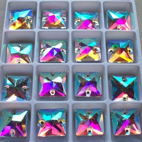 14*14 mm square shape of flat back sew-on crystal beads ;100 pcs per pack of flat back glass beads of wedding dress decor