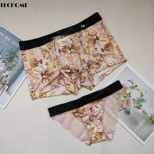 2021 European and American Sexy Briefs Underwear Lace Print Womens Underpants Low Waist Sexy Lingerie Bragas Men Boxer Briefs