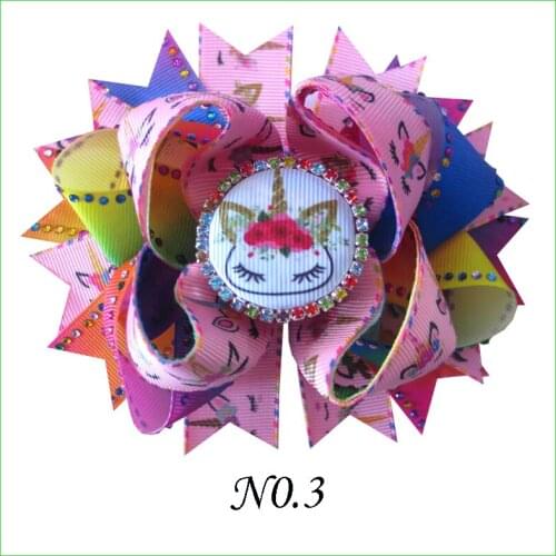 50 Pcs BLESSING 4.5" Unicorn Hair Bow Clip Colorful Rhinestone L.O.L Surprise Doll