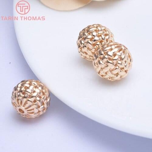 6PCS 15MM 24K Champagne Gold Color Plated Brass Hollow Weaving Spacer Beads Bracelet Beads High Quality Diy Jewelry Accessories
