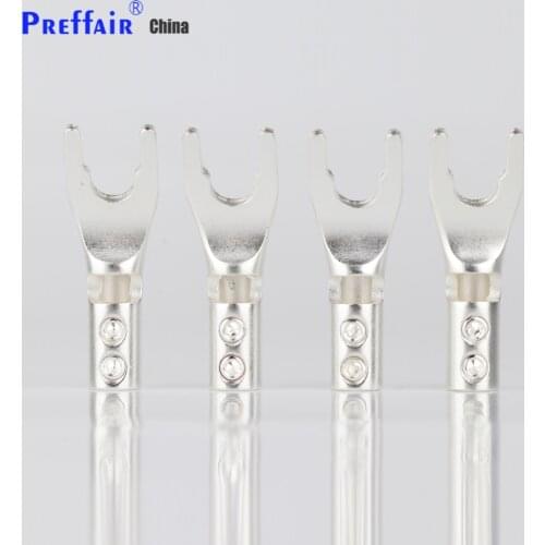 8xPreffair Pure copper Silver Plated Spade Plug Speaker Cable Wire Connector HiFi Fork Connector