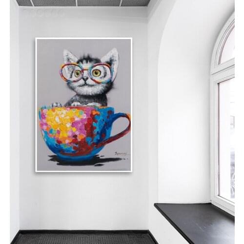 Abstract Graffiti Cartoon Cup And Cat Animal Oil Paintings On Canvas Modern Abstract Wall Art For Home Decor Artwork Unframed
