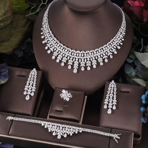 Accking 4pcs Bridal Zirconia Full Jewelry Sets For Women Party, Luxury Dubai Nigeria CZ Crystal Wedding Jewelry Sets