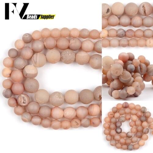 Natural Light Champagne Metallic Coated Druzy Agates Beads For Jewelry Making 6/8/10/12mm Round Matte Loose Beads Diy Bracelet