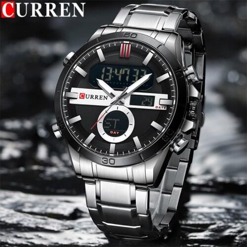 CURREN Sport Men Watch Top Brand Luxury Military Business Male Clock Silver Stainless Steel Quartz Digital Man Wristwatch 8384
