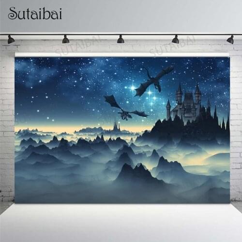 Happy Halloween Party Photography Background Night Glitter Star Castle Dark Mountain Bats Baby Child Photo Backdrop Photo Studio