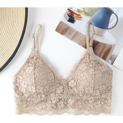French Lace Bralette Deep V Bra Tube Top Wireless Seamless Soft Underwear Female Sexy Lingerie Push Up Bras for Women Bra Top