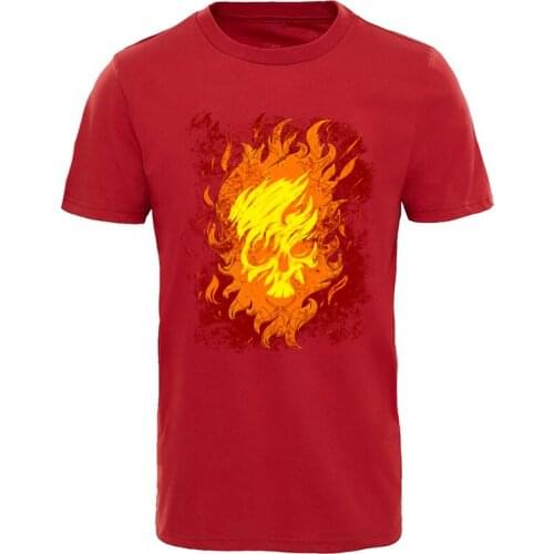 Burnborn T Shirts Men Demon Fire Skull Printed Top Clothing Cotton Tee Shirt Halloween Cool Streetwear O Neck Hip Hop Camiseta