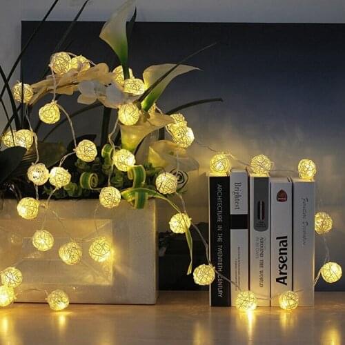 20LED Warm White Rattan Ball Fairy String Lights 6.5 Feet Cable Battery Powered for Valentines, Wedding, Bedroom, Indoor Decor