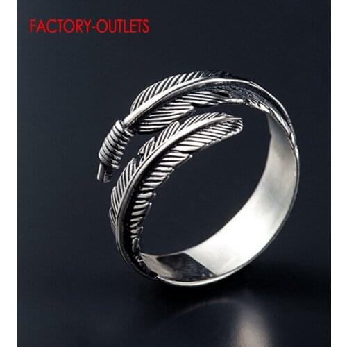 New Fashion Jewelry Original 925 Sterling Silver Open Adjustable Rings Feather Arrow Openning Finger Rings For Women Men Lovers