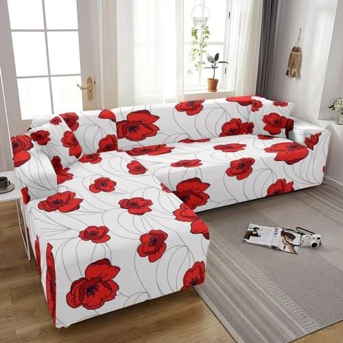 Flowers Print Combination Elastic L Shape Sofa Cover Stretch Corner Slipcover Tight Wrapped Couch Covers Furniture Protector