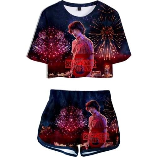 Stranger Things Season 3 Two Piece Women Set Hot TV series Hot sale Print Stranger Things Dew navel Short T-shirt Pants