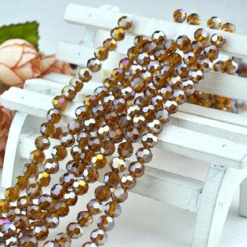 8mm 70pcs/lot Round Ball Faceted Crystal Loose Spacer Beads Brown AB Plated Crystal Glass Beads for Jewelry Making Accessories