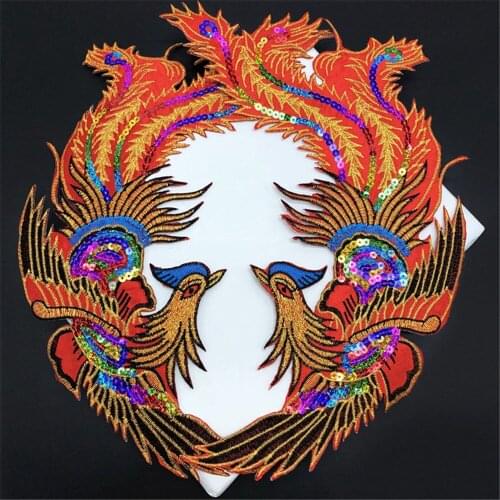 Maxsin 1 Pc Sequins Phoenix Embroidered Patch Sew On Garment Appliques Patches for Clothes Cheongsam Wedding Dress Accessory DIY