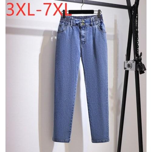 New 2021 Ladies Spring Autumn Plus Size Long Jeans For Women Large Loose Straight Cotton Blue Denim Pants 3XL 4XL 5XL 6XL 7XL