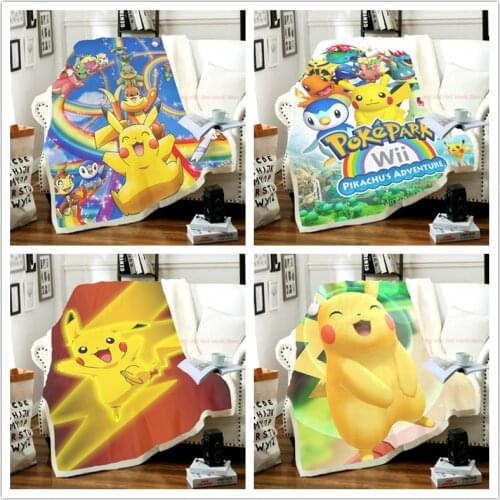 New Pokemon Blanket Pikachu Throw Blanket Cartoon 3D Printed Anime Figure Fleece Blanket Carpet Kid Bedroom Rugs Birthday Gift