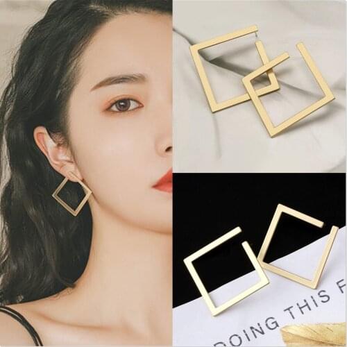 New Personality Unique Simple Geometric Earrings Exquisite Exaggeration Gold Lady Earrings 2021 Retro Square Irregular Jewelry