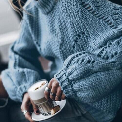 Lake Blue O Neck Women Sweater Autumn Winter Long Sleeve Jumper 2021 Knitted Loose Fashion Pullover Femme