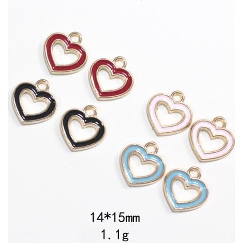 20pcs/Lot 14*15mm Hollow Heart Diy Handmade Oil Enamel Charms Design for Jewelry Making Earring Bracelet or Necklace