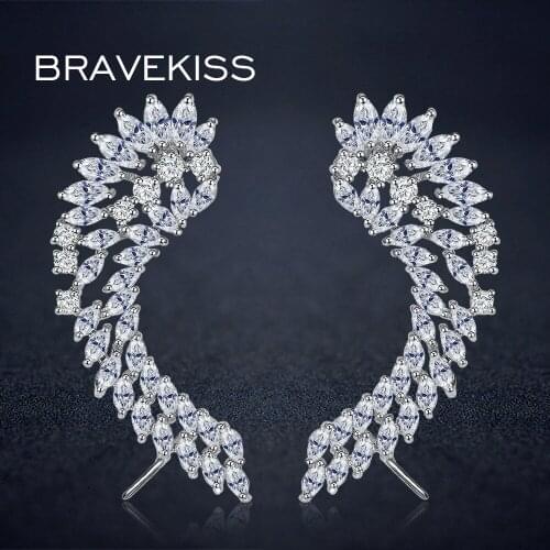 BRAVEKISS pave cz stone crystal wing ear cuff earings for women cartilage stud earrings boucle oorbellen jewelry BUE0214