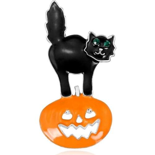 Halloween Series Pumpkin and Black Cat Brooch pin For Halloween party