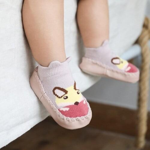 Spring And Autumn New Leather-Soled Baby Shoes And Children Cartoon Non-Slip Toddler Floor Socks Baby Socks Short Tube Boat Sock