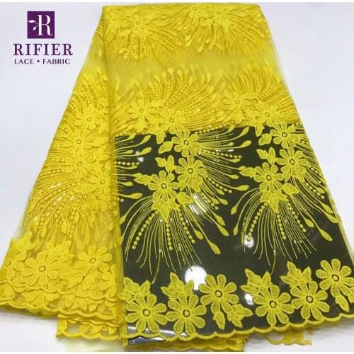 Swiss Voile Yellow African French Net Lace Fabrics With Sequins Nigeria Milk Silk Cord Laces India Wedding Bride Dress Dry Laces